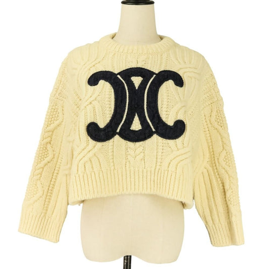 Celine Triomphe Crew Neck Knit Sweater S Ivory
