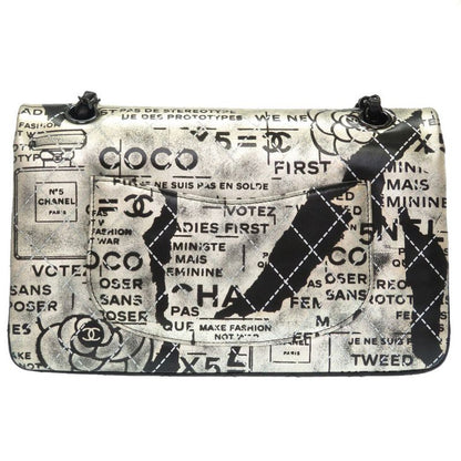 Chanel Matelasse 25 Double Flap 21 Leather Silver Black Chain Shoulder Bag Coco