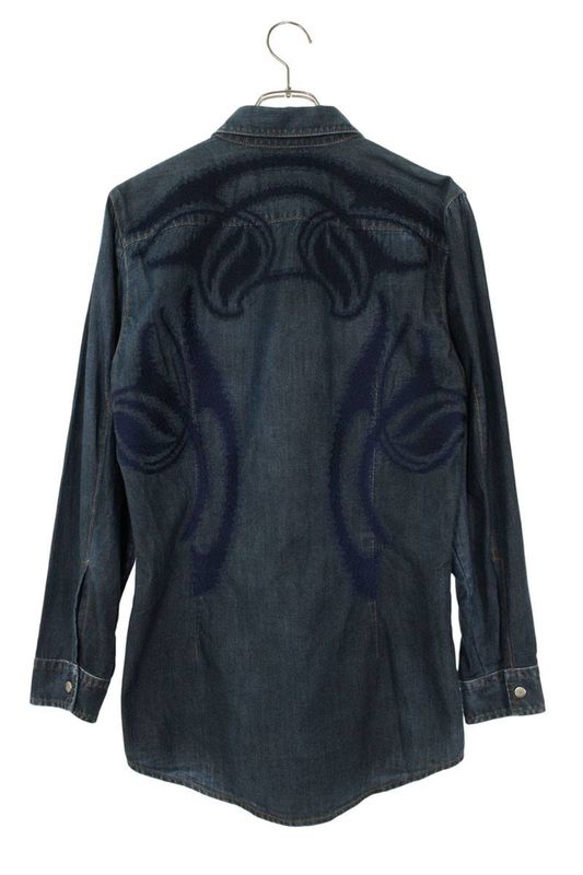Gucci 260885 Xz509 Back Embroidered Western Denim Long Sleeve Shirt Men's 46