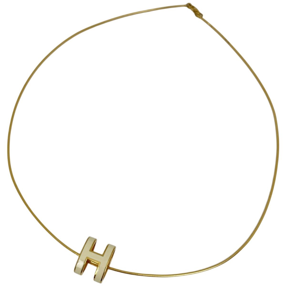 Hermes Pop Necklace Logo Gold Plated White