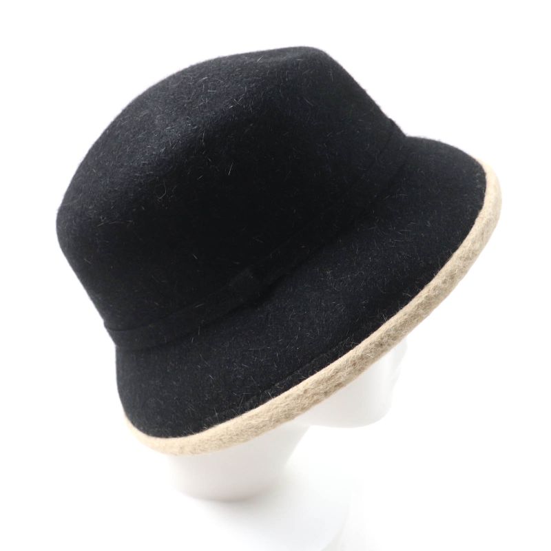 Hermes 100% Wool None Felt Hat Bucket Hat Black Beige 56 Genuine