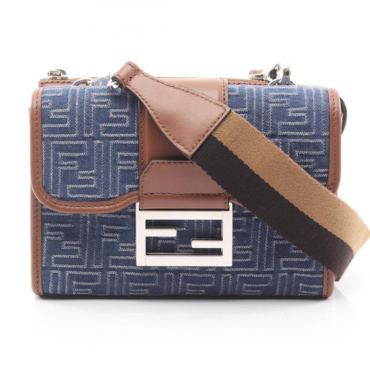 Fendi Shoulder Bag Double Baguette Zucca Denim Blue Canvas