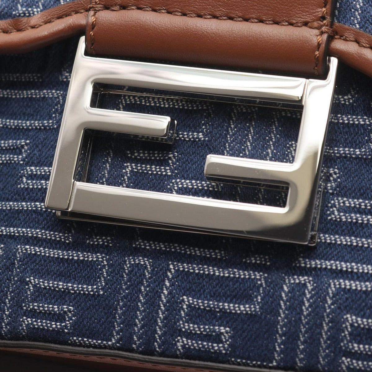 Fendi Shoulder Bag Double Baguette Zucca Denim Blue Canvas — view 7