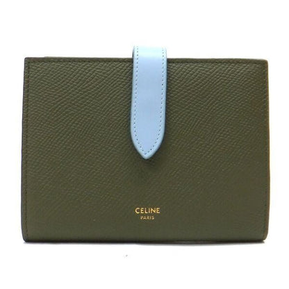 Celine Strap Wallet Grain Calfskin Green Light Blue Bicolor