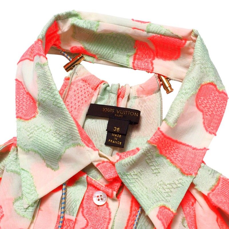 Louis Vuitton Blouse Size 36 Cotton Silk Blend Sleeveless Tunic Ribbon Lame