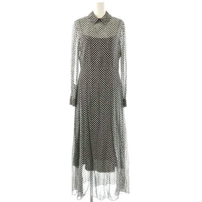 Dior Dress Sheer Maxi Long Sleeve Regular Color Dot Pattern Black