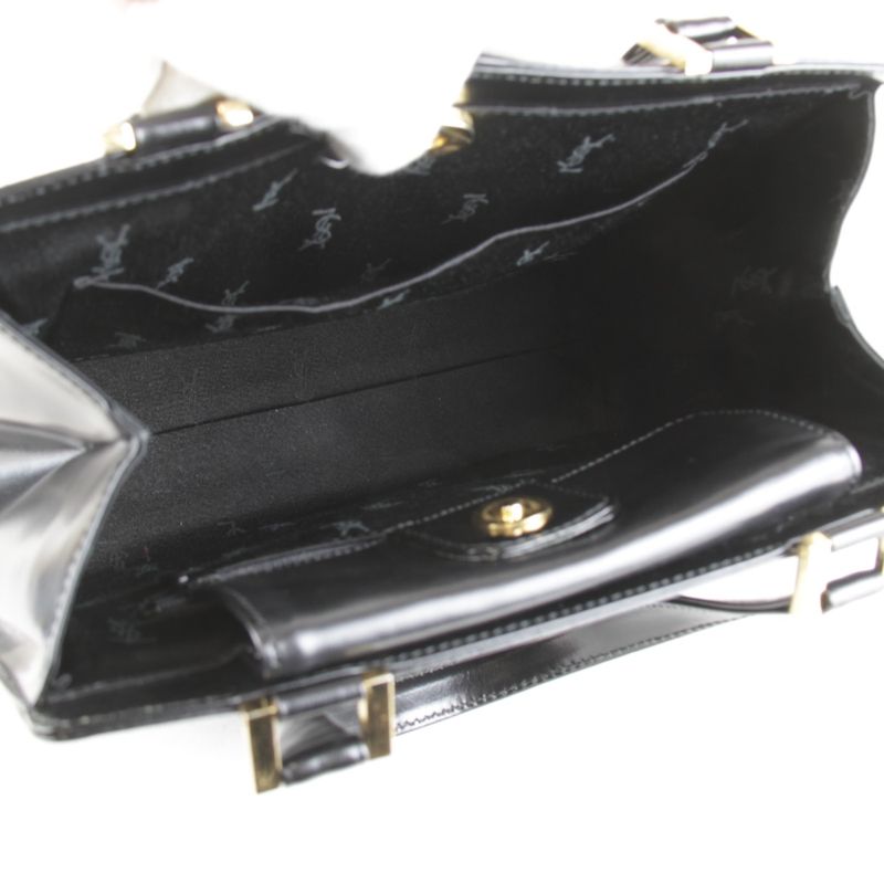 Yves Saint Laurent Vintage Logo Gold Hardware Bag Handbag Leather Black