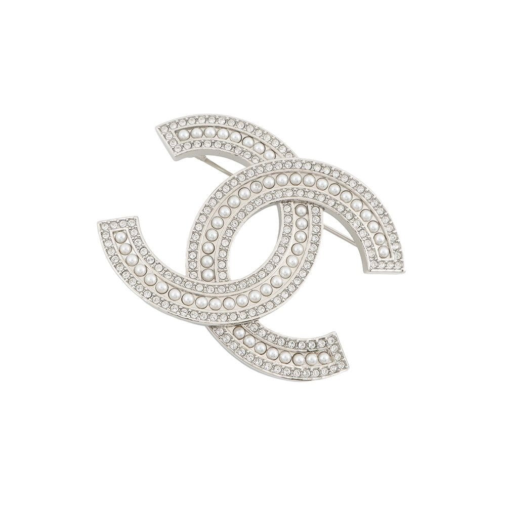 Chanel Brooch CC Logo Rhinestone Faux Pearl