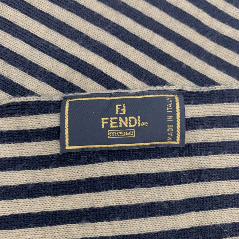Fendi Zucca Pattern FF Logo Scarf Logo Stripe Beige Black