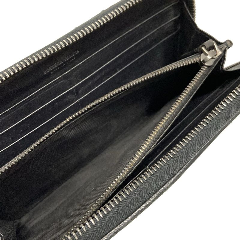 Bottega Veneta Long Zip Around Wallet 114076 Black Braided/round Zipper Leather