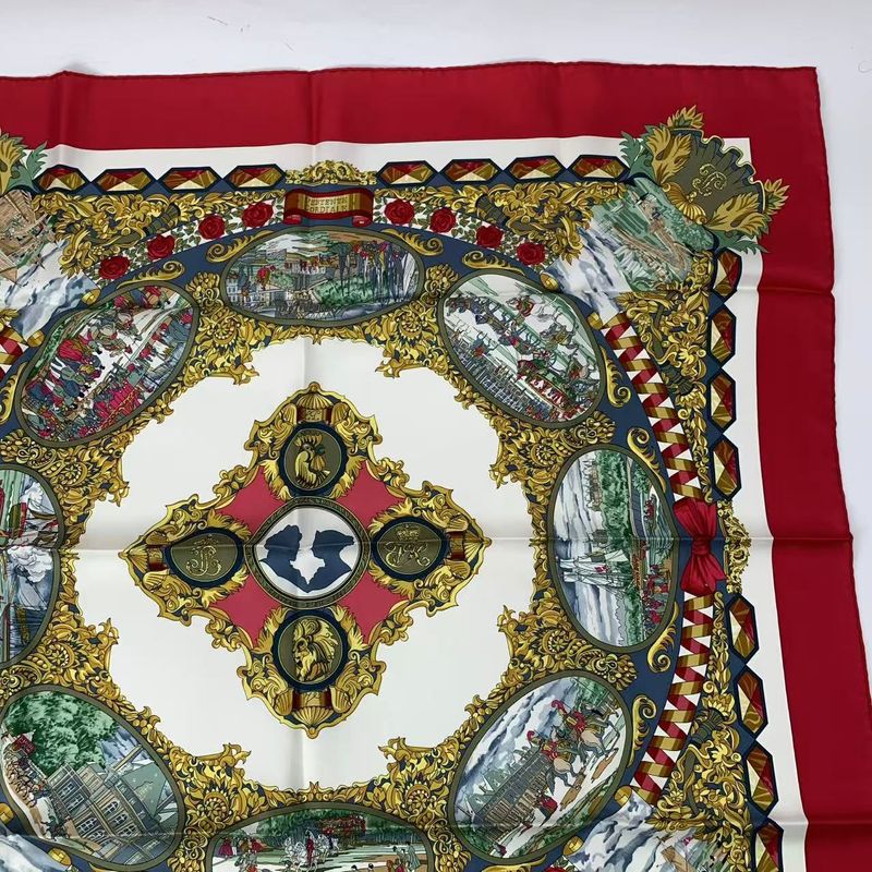Hermes Carré 90 L'entente Cordiale French-british Alliance Scarf Silk Red