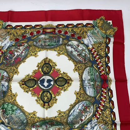 Hermes Carré 90 L'entente Cordiale French-british Alliance Scarf Silk Red