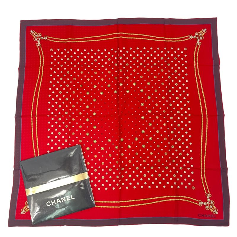 Chanel Large Silk Scarf Coco Mark Red With Box
