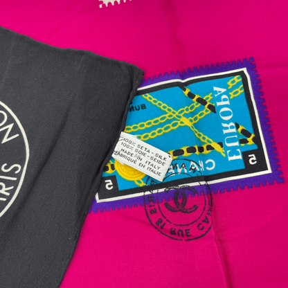 Chanel Coco Mark Scarf With Stamps Silk Pink
