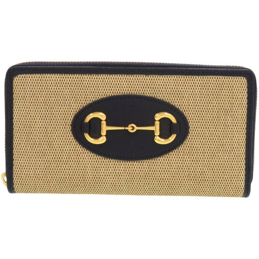 Gucci 1955 Horsebit 0416 Canvas Leather Beige Long Wallet 0392
