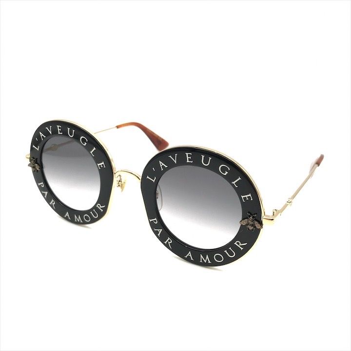 Gucci L'aveugle Paramor Round Frame Sunglasses Eyewear Gold Black