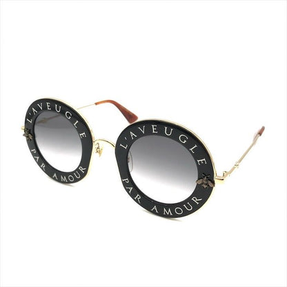 Gucci L'aveugle Paramor Round Frame Sunglasses Eyewear Gold Black