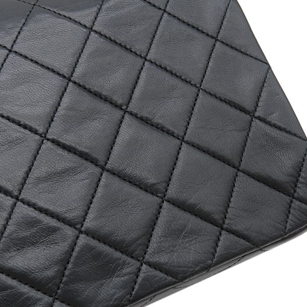 Chanel Shoulder Bag Matelasse Full Flap Lambskin Black Gold Hardware Black