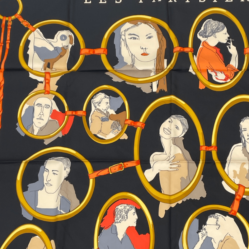 Hermes Carre 90 Scarf Silk LES Parisiens Black And Gold