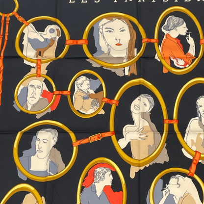 Hermes Carre 90 Scarf Silk LES Parisiens Black And Gold