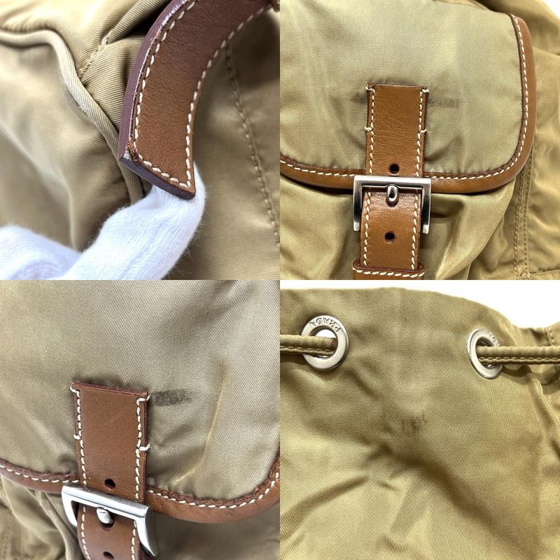 Prada Backpack Sac Logo Plate Nylon Brown