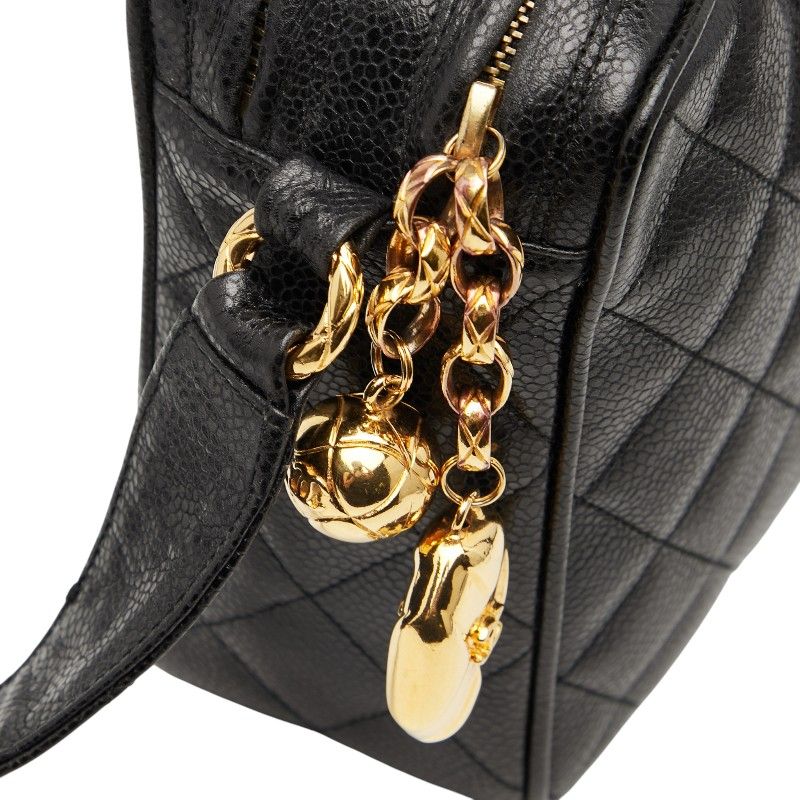 Chanel Matelasse Coco Mark Crossbody Shoulder Bag Black Caviar Skin Women Chanel