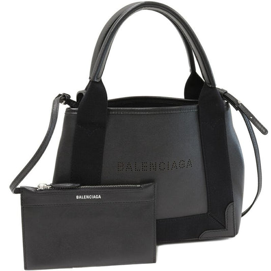 Balenciaga Hand Tote Shoulder Bag Navy Cabas Su XS Calf Black 2WAY 390346 Dqp1n