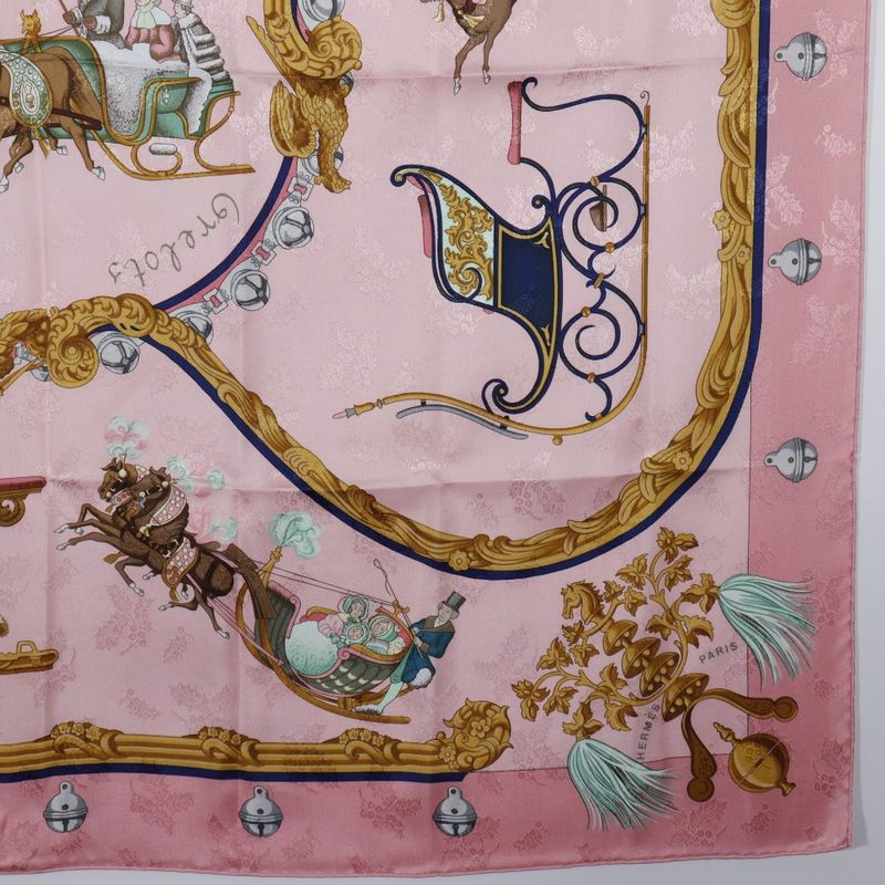 Hermes Carré 90 Plumes Et Grelots Plumes And Bells Silk Pink Women's Scarf