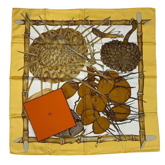 Hermes Carre 90 Jardin Creole Cles Or's Paradise Silk Scarf Yellow