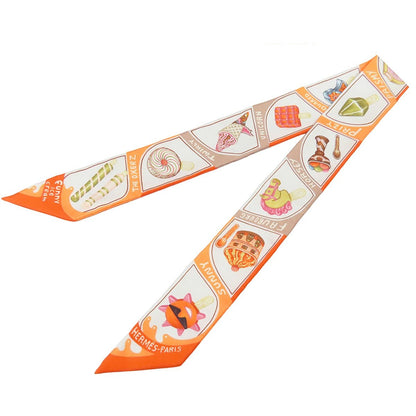 Hermes Twilly Orange Cream Beige Silk Funny Ice Scarf