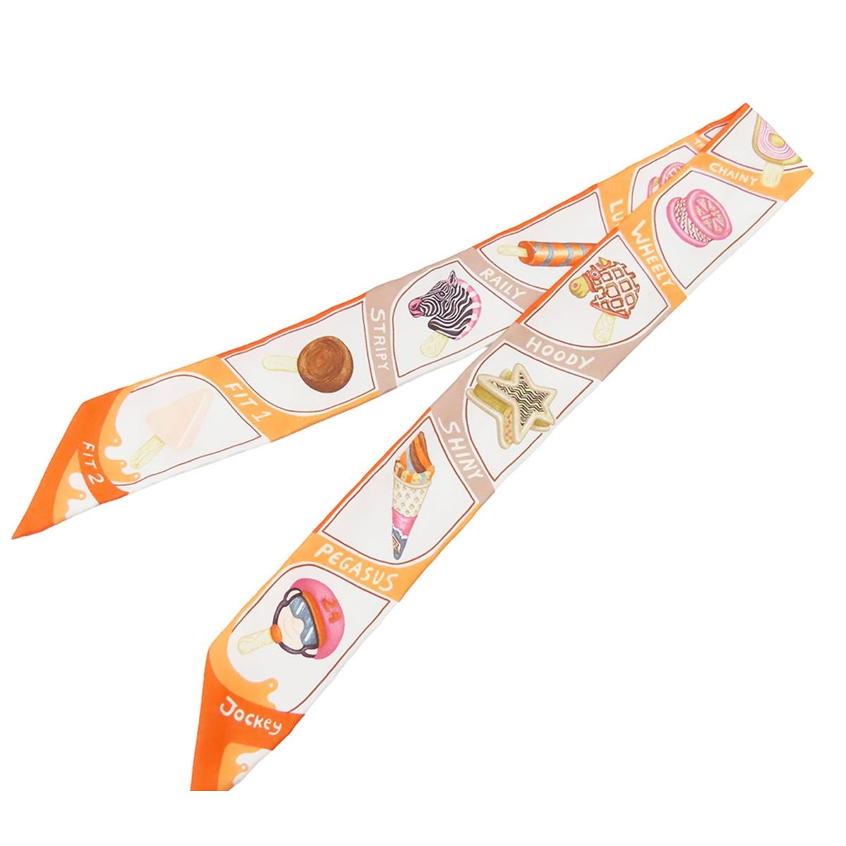 Hermes Twilly Orange Cream Beige Silk Funny Ice Scarf — view 2