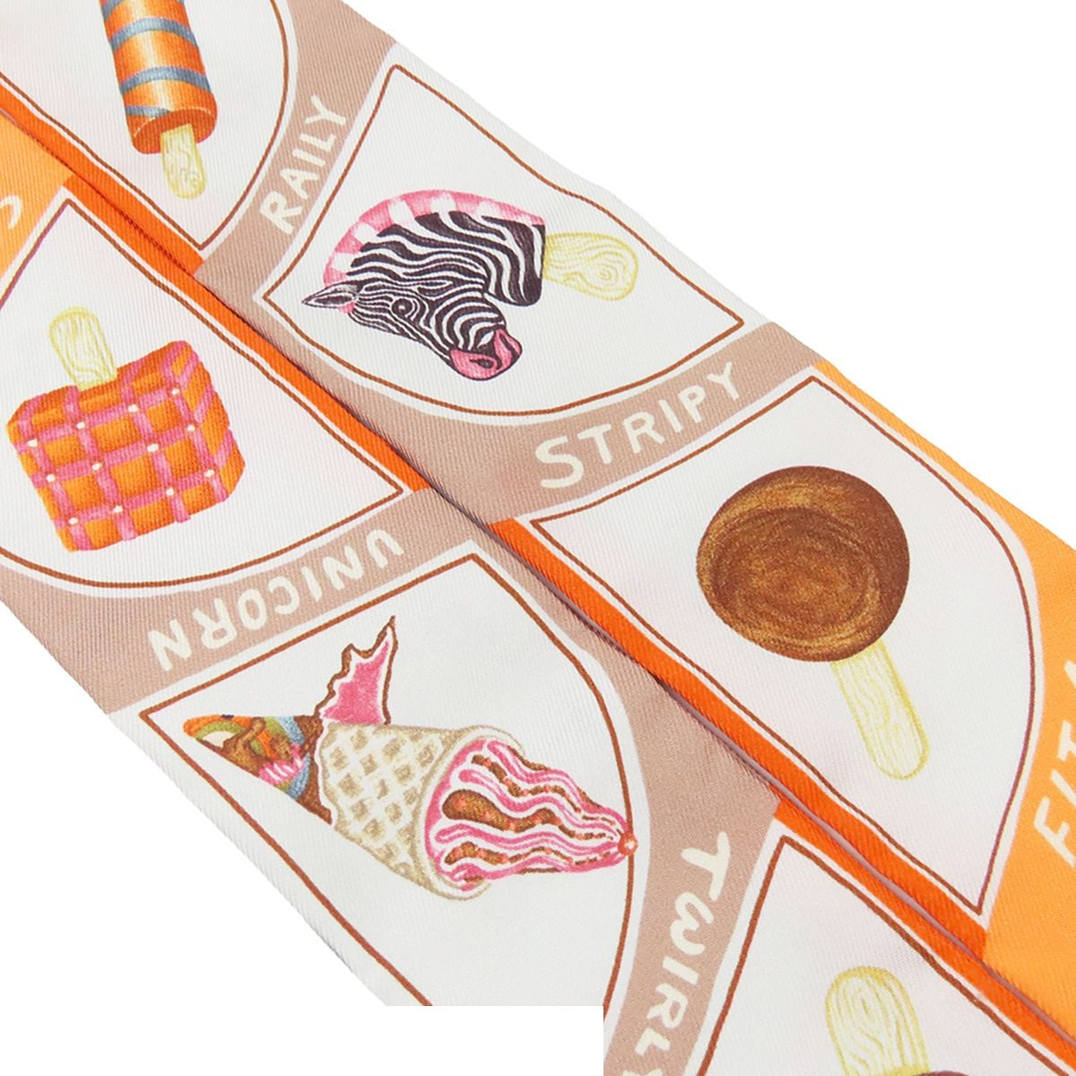 Hermes Twilly Orange Cream Beige Silk Funny Ice Scarf — view 3