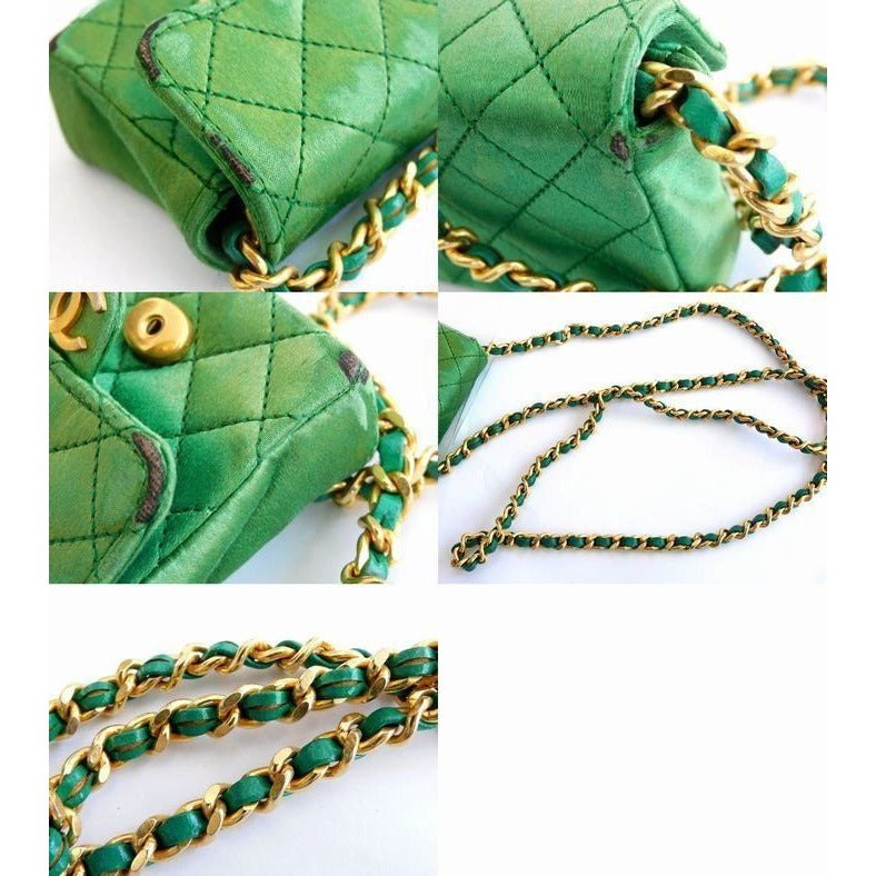 Chanel Mini Shoulder Pochette Satin Green Bag Quilted 1 st Vintage 4 — view 5