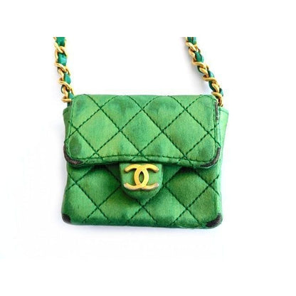Chanel Mini Shoulder Pochette Satin Green Bag Quilted 1 st Vintage 4