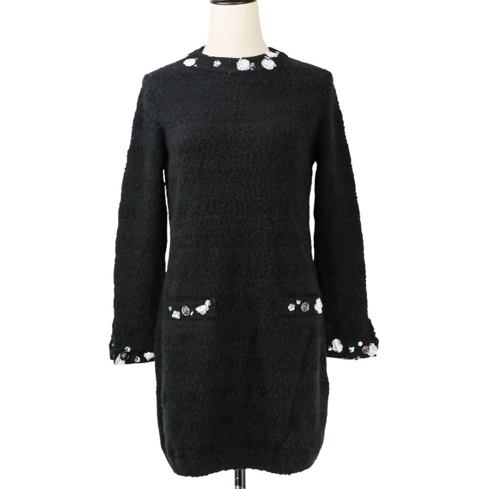 Chanel CC Logo Cashmere Knit Dress 36 Black