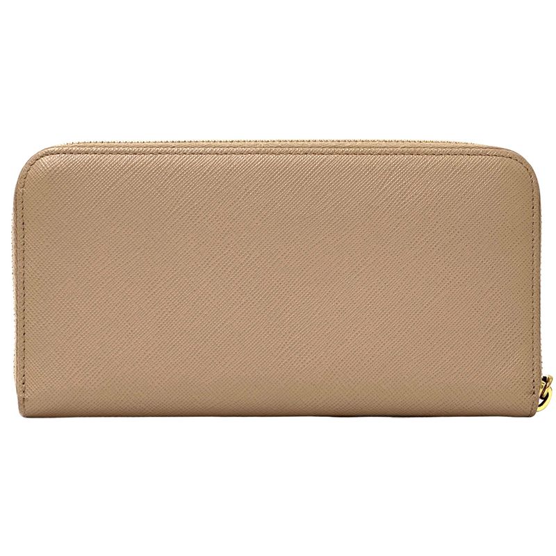 Prada Wallets Women's Branded Long Saffiano Beige 1ml506 Gold Hardware Round