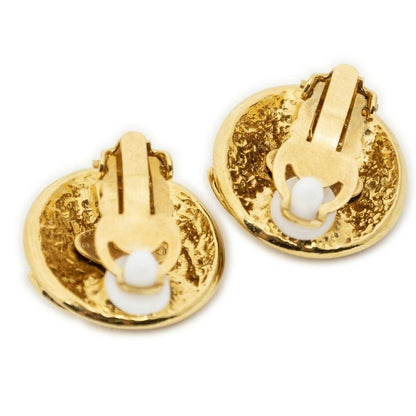 Chanel CC Logo Round Clip Type Earrings Gold Plated — view 2