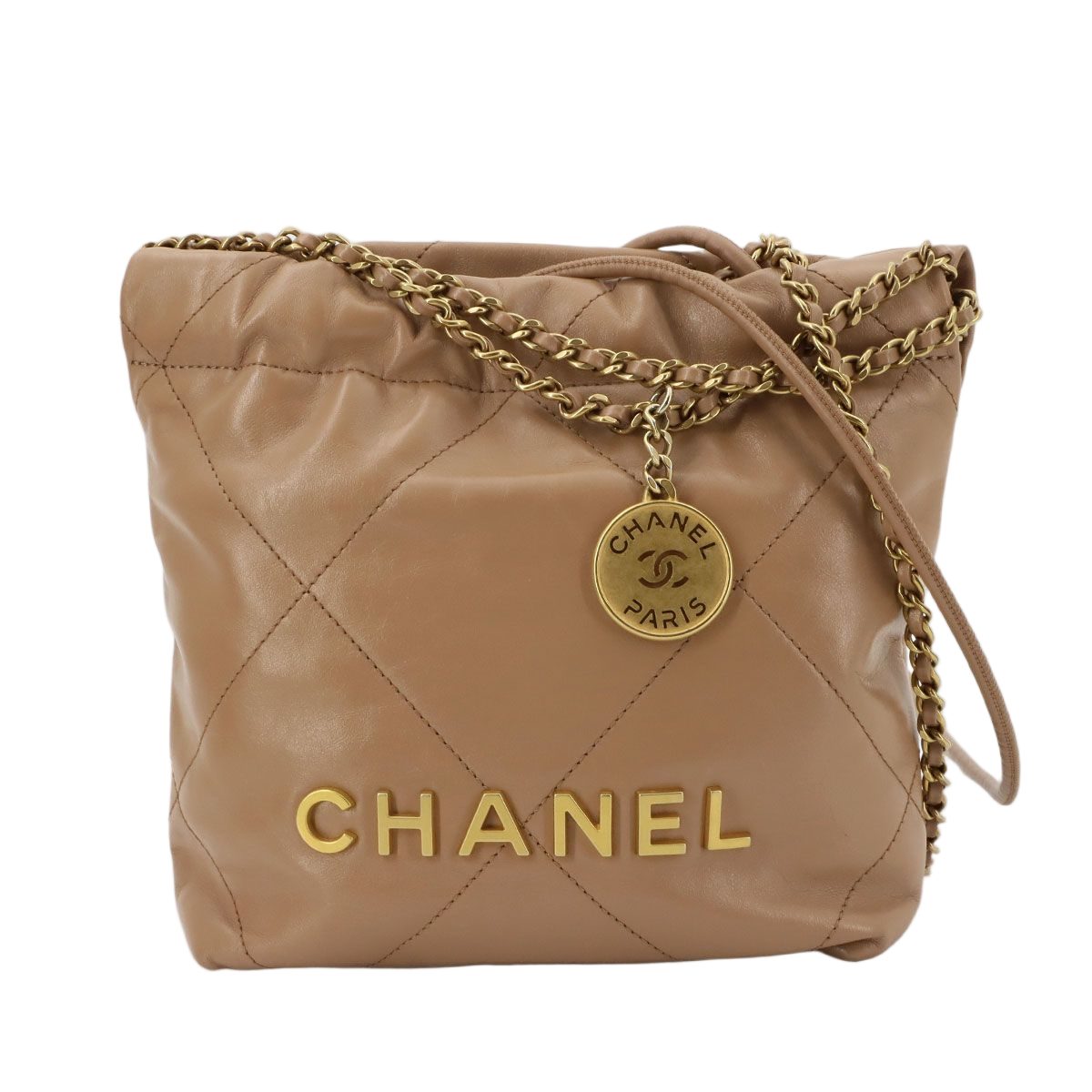 Chanel 22 Mini 2-Way Chain Shoulder Bag Leather Brown