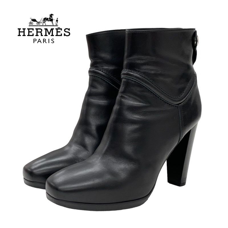 Hermes Boots Short Shoes Leather Black