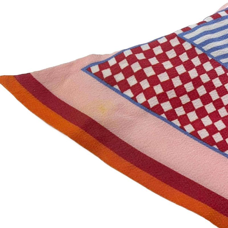 Louis Vuitton Bandeau Checkered Silk Scarf Pink and Multicolor
