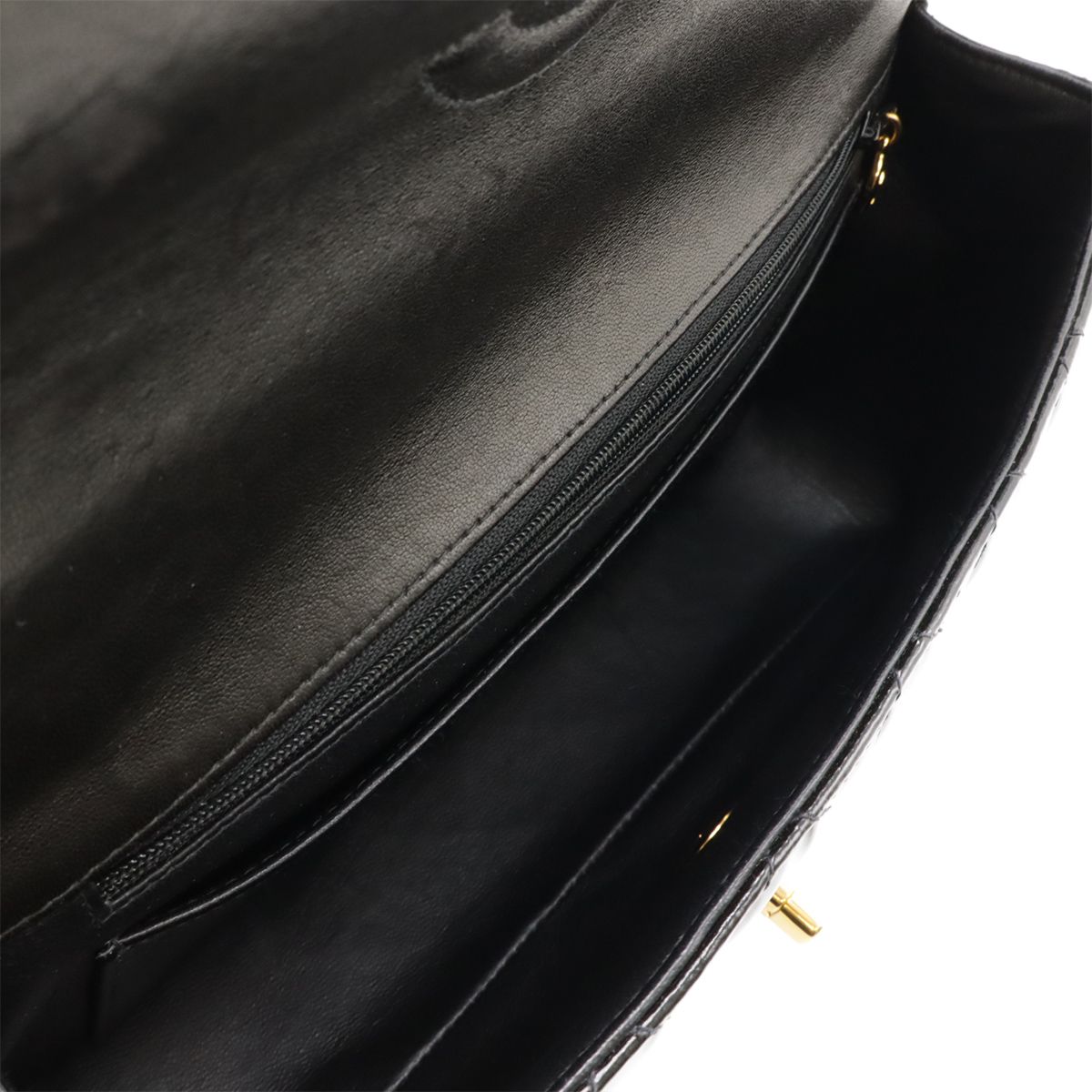 Chanel Matelasse Handbag Top Handle Flap Bag Patent Leather Black Black