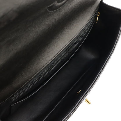 Chanel Matelasse Handbag Top Handle Flap Bag Patent Leather Black Black