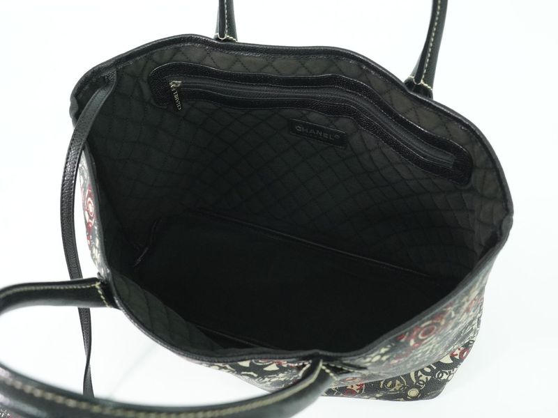 Authentic Chanel Coco Mark Tote Handbag PVC Leather Black Coco Mark Bag