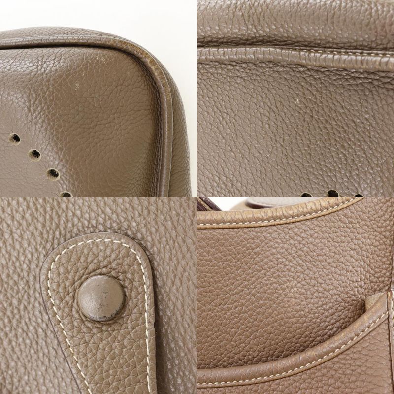 Hermes Evelyn 3 GM Taurillon Clemence Etoupe Silver Hardware □Q Ladies Shoulder