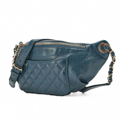Chanel Waist Bag Matelasse Lambskin With Coco Charm Blue Gold Hardware Ladies