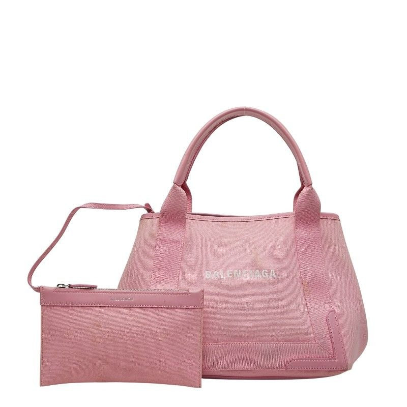 Balenciaga Navy Cabas S Pink Canvas Leather Pouch