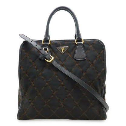 Prada Tessuto Impuntu Handbag 2-Way Shoulder Bag Quilted Nylon Nero Black