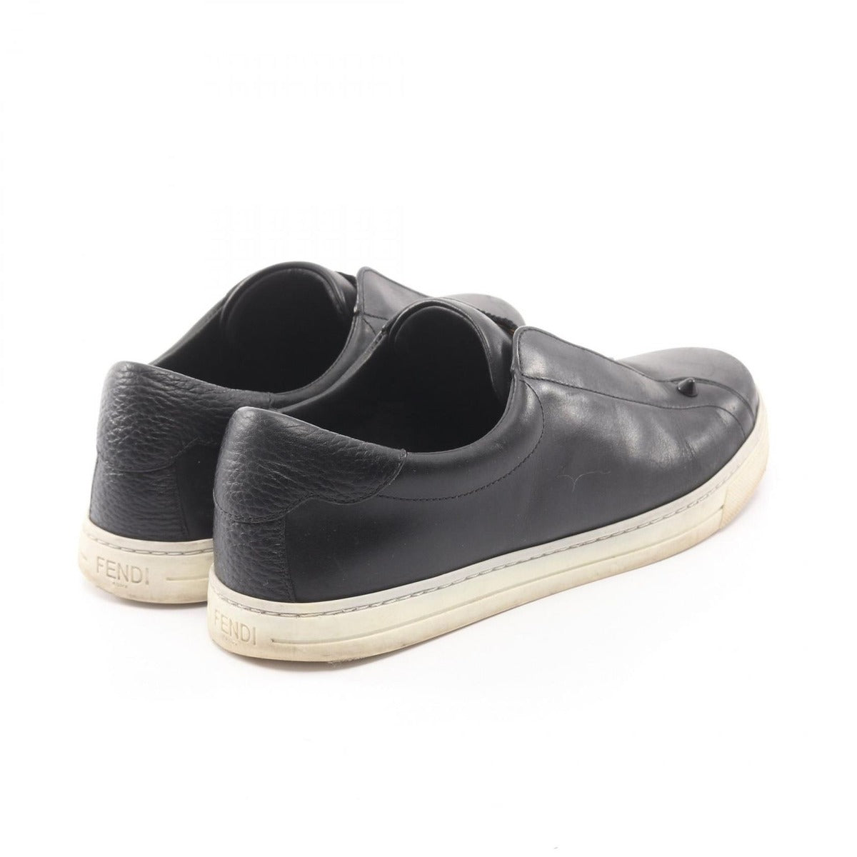 Fendi Slip Ons FF Logo Black Leather Fabric Knit Stretch Sneakers — view 2