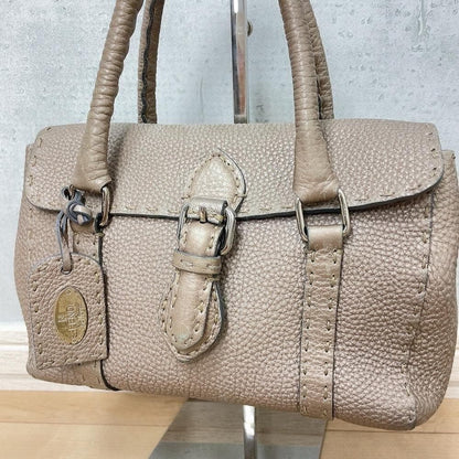 Fendi Selleria Linda Leather Handbag Beige Gray