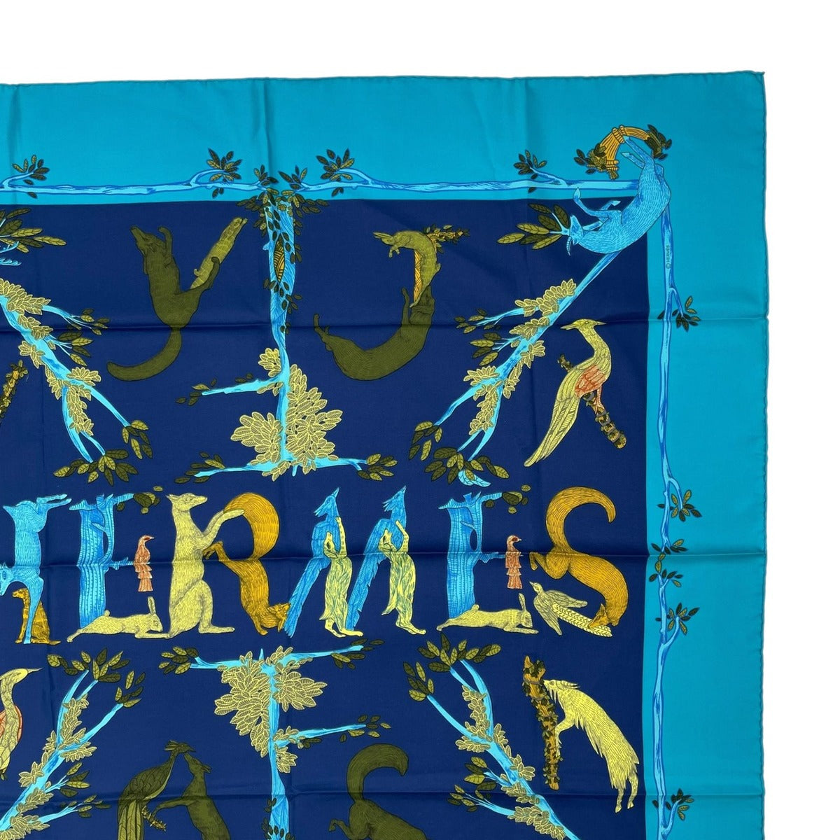 Hermes Carre 90 Scarf 100% Silk Animal Alphabet Blue — view 3